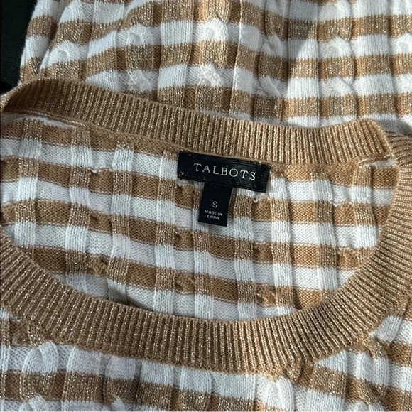 Talbots Women's Small Sweater Gold Stripe Wool Blend Metallic Preppy Holiday - Picture 14 of 16